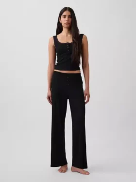 Débardeur de pyjama Henley en dentelle à mini-côtes