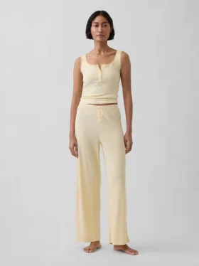 Débardeur de pyjama Henley en dentelle à mini-côtes