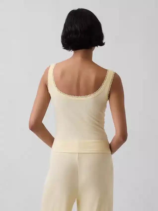 Débardeur de pyjama Henley en dentelle à mini-côtes
