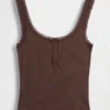 Débardeur de pyjama Henley en dentelle à mini-côtes