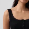Débardeur de pyjama Henley en dentelle à mini-côtes
