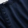 Débardeur de pyjama Henley en dentelle à mini-côtes