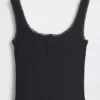 Débardeur de pyjama Henley en dentelle à mini-côtes