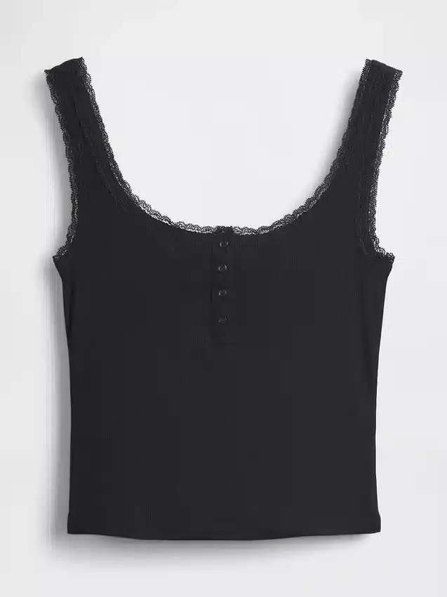 Débardeur de pyjama Henley en dentelle à mini-côtes