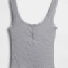 Débardeur de pyjama Henley en dentelle à mini-côtes
