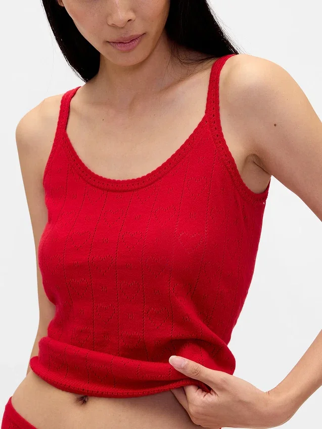 Débardeur de pyjama léger en tricot CashSoft à motif de cœurs en pointelle