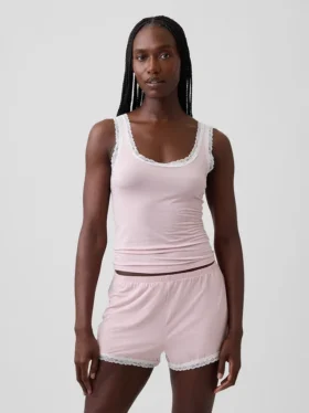 Débardeur de pyjama ultra-doux en modal avec bordure en dentelle
