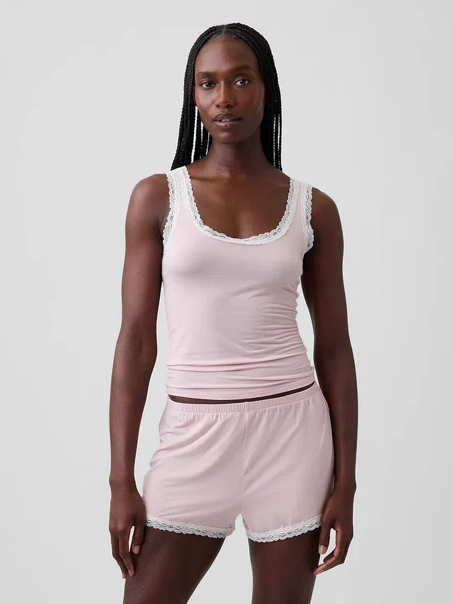 Débardeur de pyjama ultra-doux en modal avec bordure en dentelle