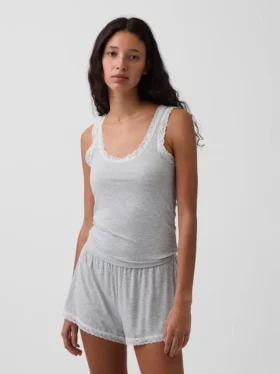 Débardeur de pyjama ultra-doux en modal avec bordure en dentelle