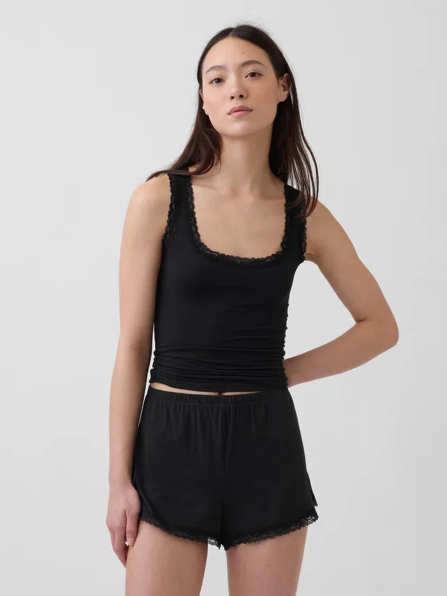 Débardeur de pyjama ultra-doux en modal avec bordure en dentelle