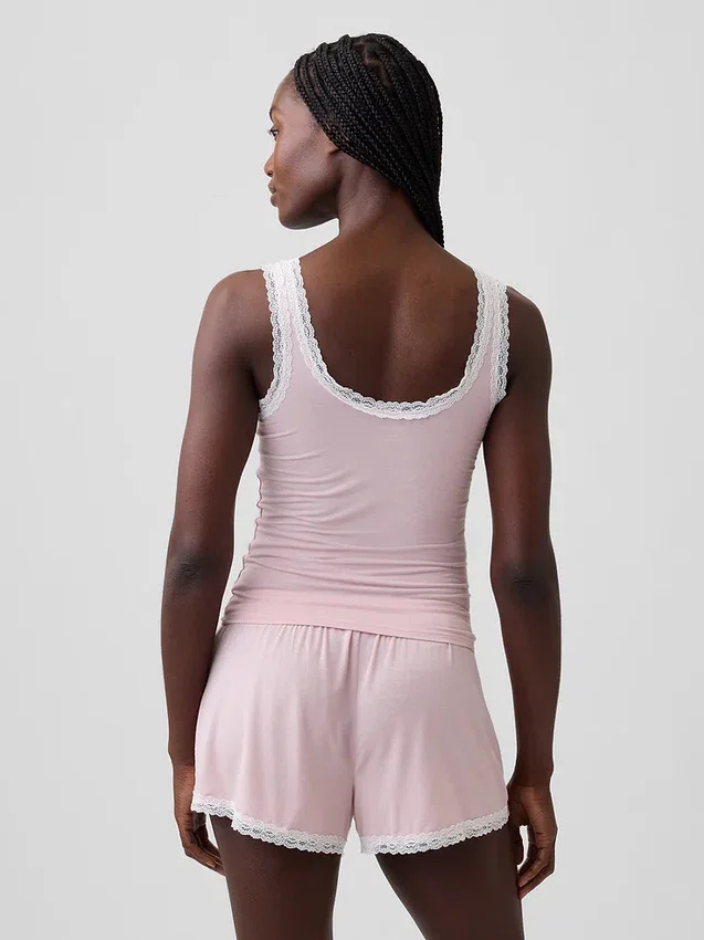 Débardeur de pyjama ultra-doux en modal avec bordure en dentelle