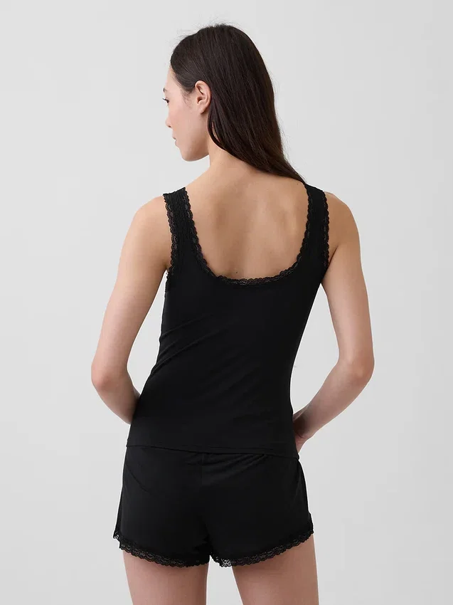 Débardeur de pyjama ultra-doux en modal avec bordure en dentelle