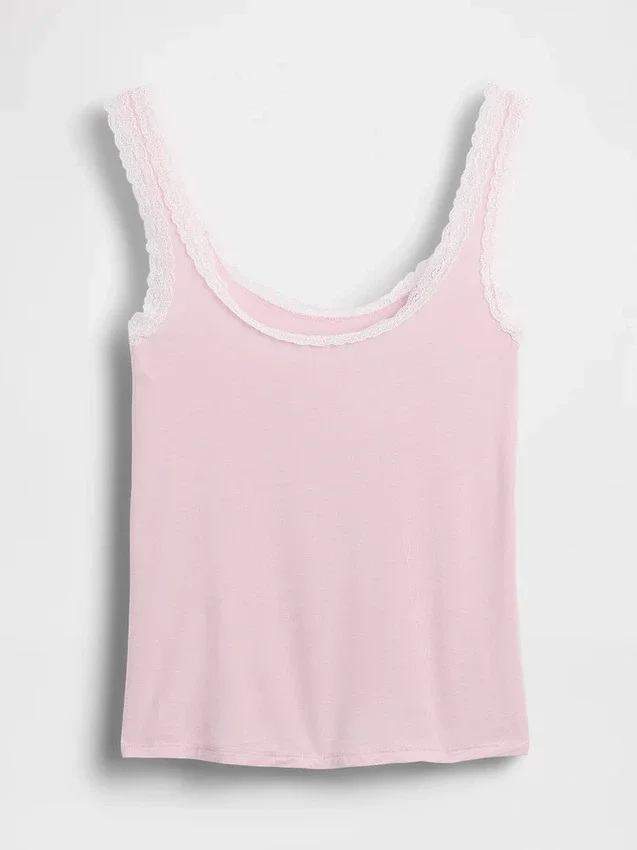 Débardeur de pyjama ultra-doux en modal avec bordure en dentelle