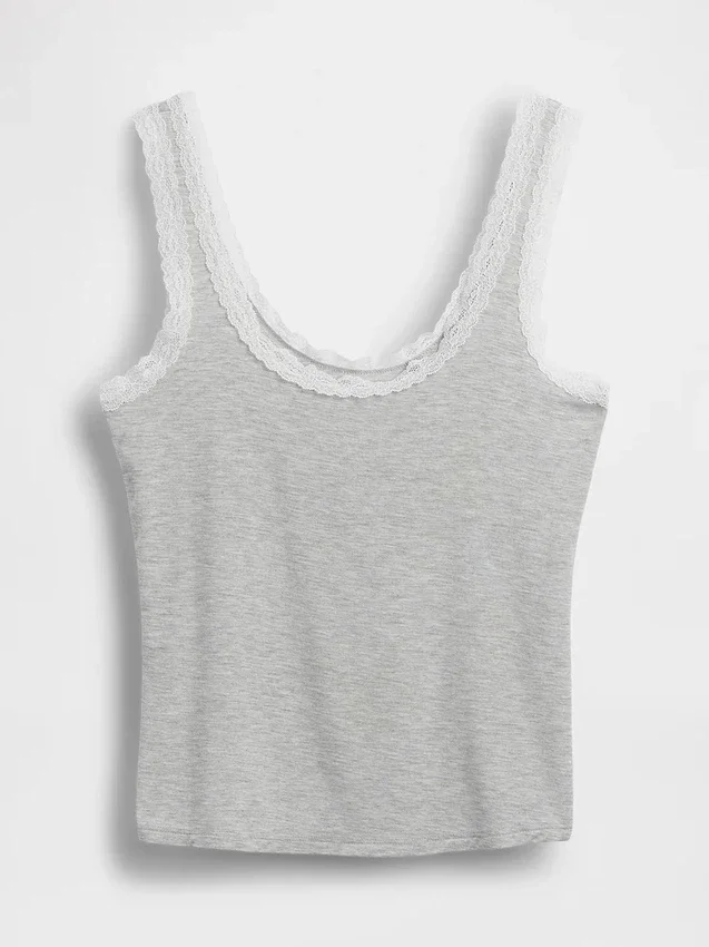 Débardeur de pyjama ultra-doux en modal avec bordure en dentelle