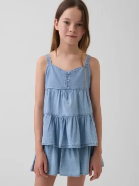 Débardeur en denim à volants pour enfants