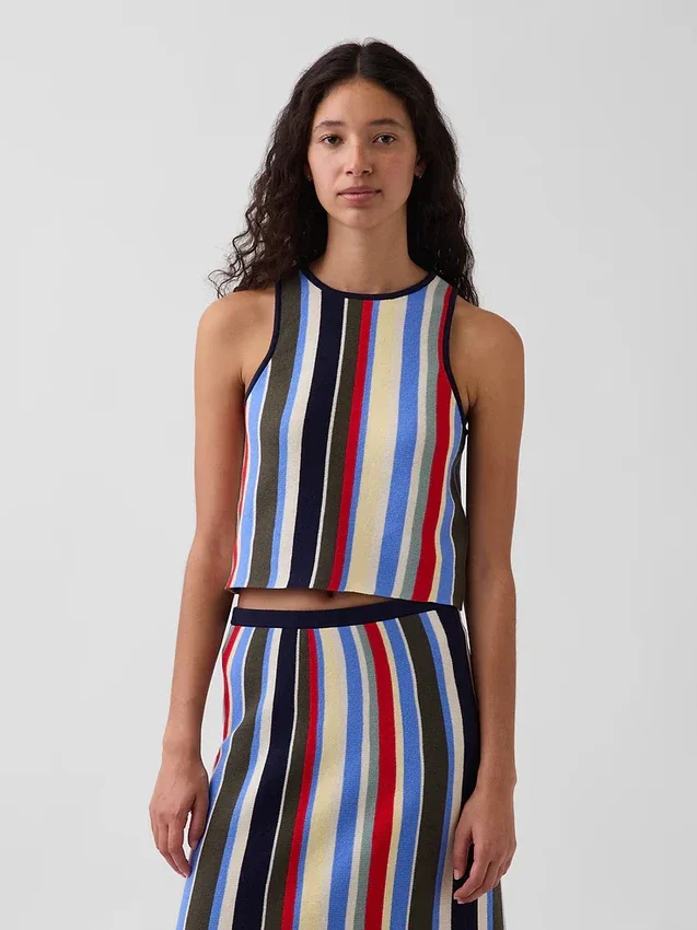 Débardeur-pull à rayures 100 % coton avec encolure dos nu