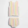 Ensemble bébé : débardeur et short rayés au crochet