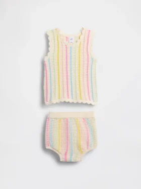 Ensemble bébé : débardeur et short rayés au crochet