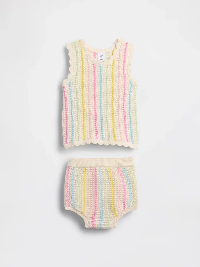 Ensemble bébé : débardeur et short rayés au crochet