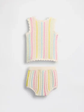 Ensemble bébé : débardeur et short rayés au crochet