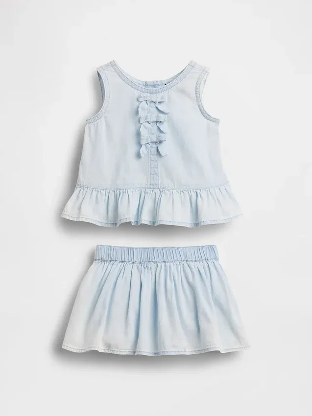 Ensemble bébé en denim avec nœud