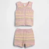 Ensemble bébé : gilet et short en maille rayée au crochet