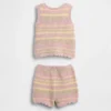 Ensemble bébé : gilet et short en maille rayée au crochet