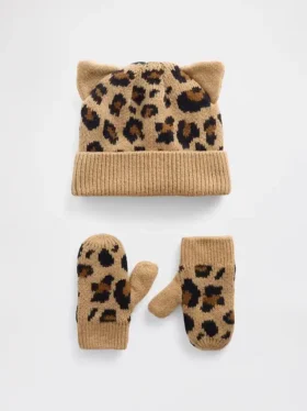 Ensemble bonnet et mitaines CashSoft « Léopard » pour Bébé & Enfant