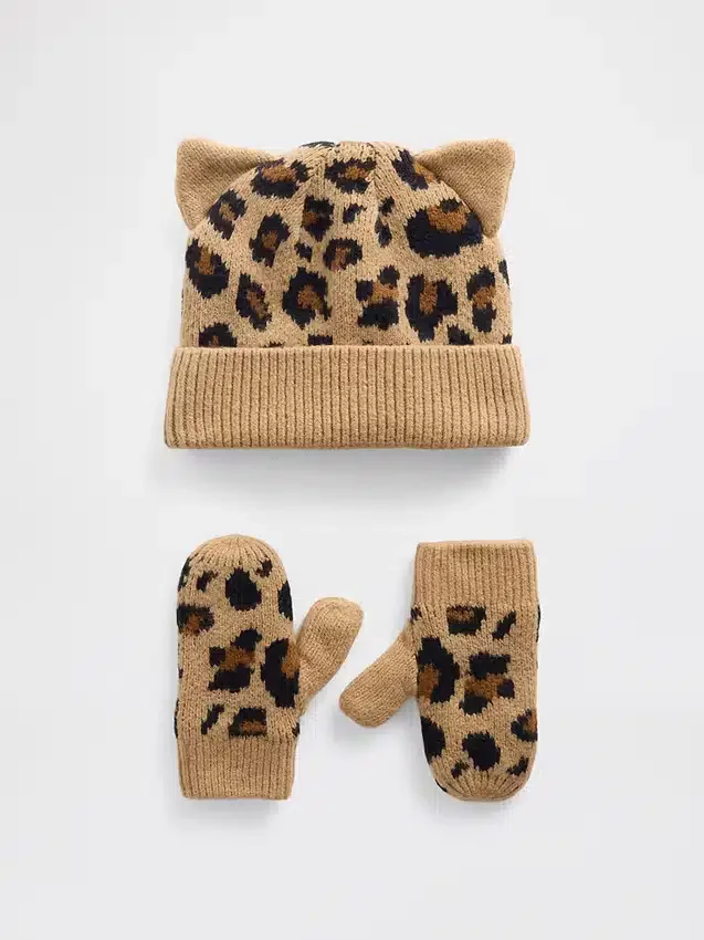 Ensemble bonnet et mitaines CashSoft « Léopard » pour Bébé & Enfant