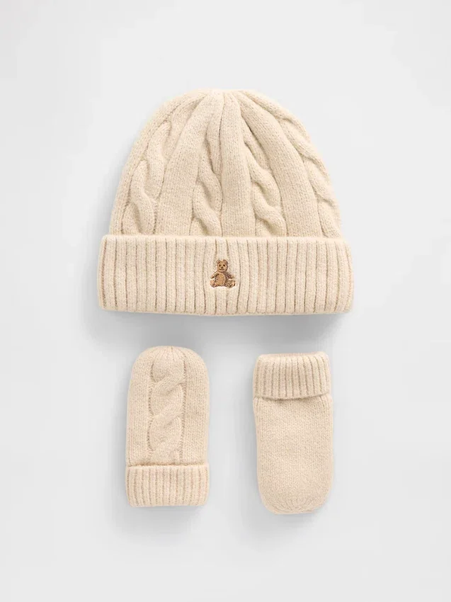Ensemble bonnet et mitaines en maille torsadée CashSoft pour Bébé & Enfant