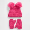 Ensemble bonnet et mitaines à pompon en tricot torsadé pour Bébé & Enfant