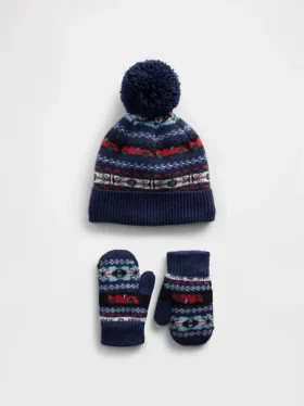 Ensemble bonnet et mitaines à pompon Fair Isle pour Bébé & Enfant