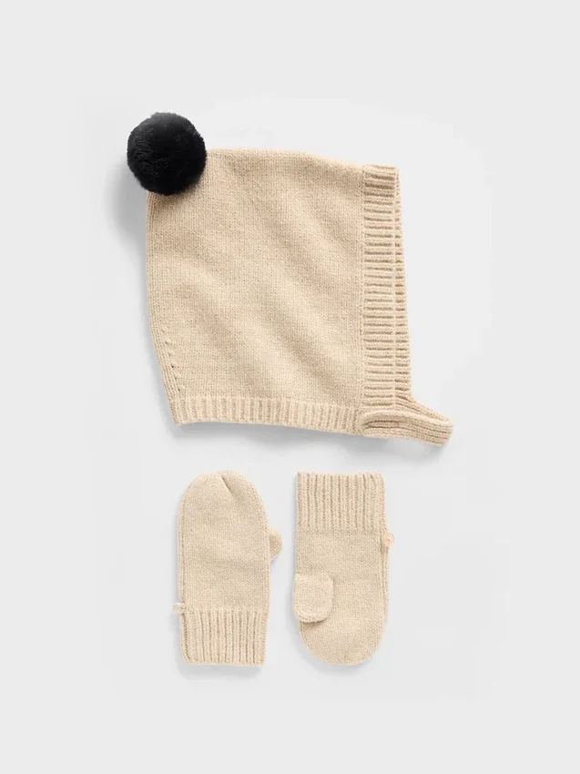 Ensemble bonnet à pompon et mitaines CashSoft pour Bébé & Enfant