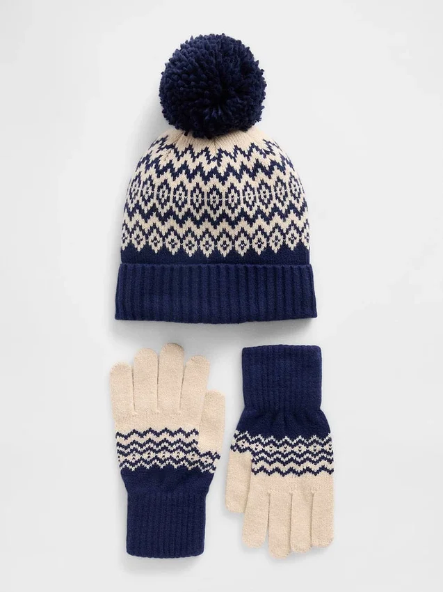 Ensemble chapeau et gants Fair Isle CashSoft pour enfants
