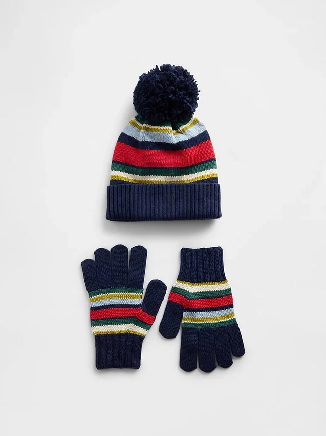Ensemble chapeau à pompon et gants pour enfants