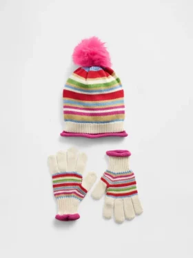 Ensemble chapeau à pompon et gants pour enfants