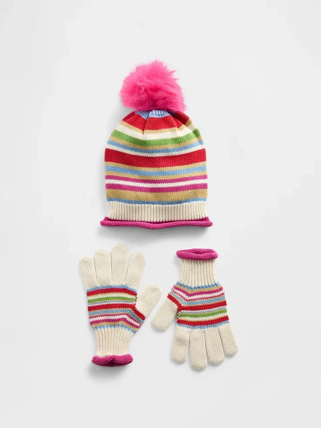 Ensemble chapeau à pompon et gants pour enfants
