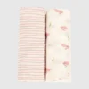 Ensemble d'emmaillotage en bambou « Petit lapin et vagues roses »
