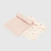 Ensemble d'emmaillotage en bambou « Petit lapin et vagues roses »