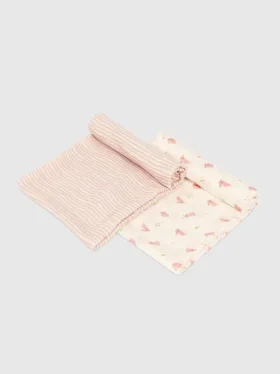 Ensemble d’emmaillotage en bambou « Petit lapin et vagues roses »
