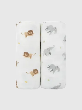 Ensemble d’emmaillotages en bambou « Petit lion et éléphant »