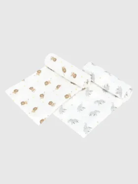 Ensemble d’emmaillotages en bambou « Petit lion et éléphant »