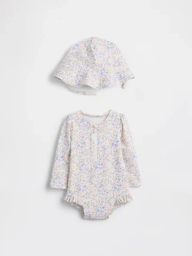 Ensemble de natation pour bébé avec rashguard à fleurs