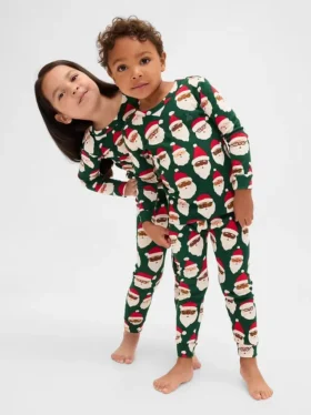 Ensemble de pyjama de Noël en coton brossé bio pour enfants et bébés