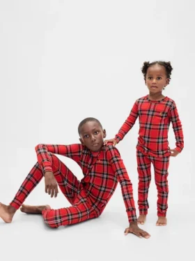 Ensemble de pyjama de Noël en coton brossé bio pour enfants et bébés