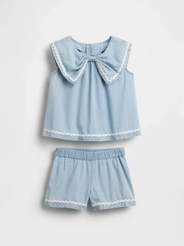 Ensemble en denim avec nœud pour Bébé & Enfant