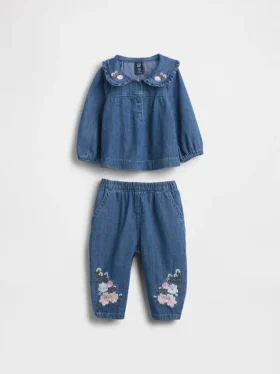 Ensemble en denim à motifs floraux pour bébé