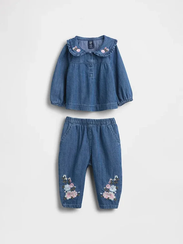Ensemble en denim à motifs floraux pour bébé