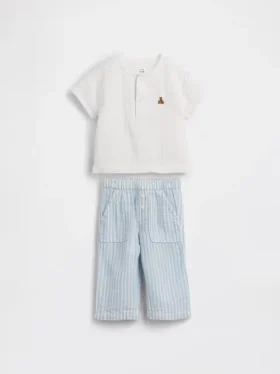 Ensemble pour bébé en gaze de coton style Henley