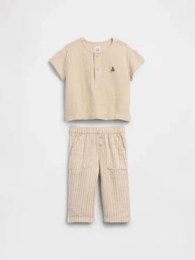 Ensemble pour bébé en gaze de coton style Henley